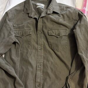 Zara Man 1975 Khaki Green Slubbed Denim Jacket Shirt size Large